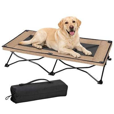 Foldable Elevated Dog Bed for Large Dogs, No-Assembly Raised Dog Cot, Portable Outdoor Cooling Bed with Breathable Teslin Mesh, Anti-Slip Feet, Sturdy Frame Supports 150 lbs, Indoor, Camping