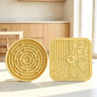 Dog Lick Mat for Anxiety Relief, Slow Feeder Bowl for Dogs & Cats, Silicone Lick Pad with Strong Suction Cups for Pet Grooming, Bath, Tooth Cleaning, Distraction and Calming, Yellow