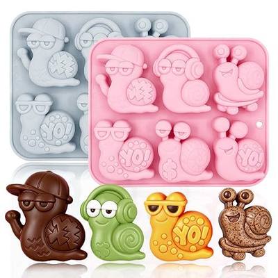 2 Pack Snail Silicone Molds 6 Cavity 3D Cartoon Snail Themed Baking Mould Tray for Animal-Themed Party Chocolate Cake Topper Jello Ice Cube Dessert Mousse Pastry Handmade Soap Crayons