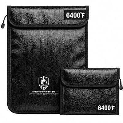 Fireproof Document Bag Set, 6400°F, 15.4x11.2'', 8.7x5.9'' | 12-layer Fireproof & Water Resistant File Bag, Non-itchy Fiberglass, Large File Storage & Money Pouch