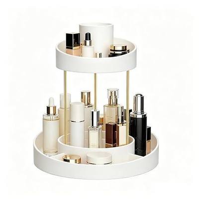 GTI 360° Rotating Bathroom Organizers and Storage, 2 Tier Makeup Counter Organizer, Perfume Cosmetics Skincare Vanity Organizers, Dresser Spinning Countertop Organizer for Women (White)