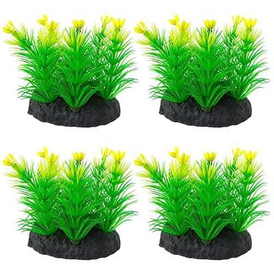 Moonorange 4pcs Artificial Flowers Plants Pine with Base Grass Fish Tank Plastic Landscape Decor