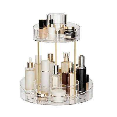 GTI 360° Rotating Bathroom Organizers and Storage, 2 Tier Makeup Counter Organizer, Perfume Cosmetics Skincare Vanity Organizers, Dresser Spinning Countertop Organizer for Women (Clear)