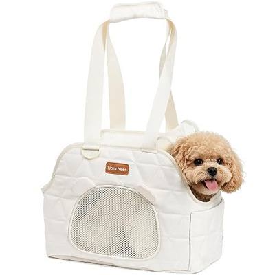 Dog Purse Carrier for Small Dogs Firm Bottom Puppy Travel Bag (Cream White) | Cat Carrier Small Dog Bag with Pocket, Breathable Mesh, Anti-Escape Safety Leash, Comfy Dual-Sided Mat for Outdoor Car Travel