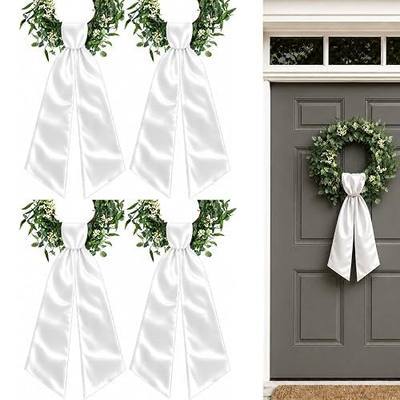 4 Pack White Wreath Sash for Front Door, 5 x 56 Inch Blank Sashes for Monogram Embroidery, Boxwood Wreaths, Garland, Weddings, Bridal and Baby Showers, Christmas and Seasonal Porch Decor