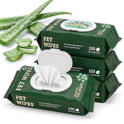 Dog Wipes for Paws and Butt, 400 Count (4 Packs), Hypoallergenic Pet Wipes for Dogs & Cats - Deodorizing Wipes with Aloe Vera for Face, Ears, Coat & Sensitive Areas - Unscented Dog Cleaning Wipes