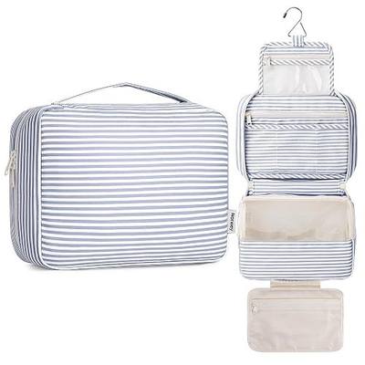 Narwey Large Hanging Travel Toiletry Bag for Women, Makeup Bag Organizer Cosmetic Bags Make Up Bags for Travel Toiletries Size Essentials Accessories (Greyish Blue Stripe)