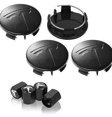 4 Pack Wheel Center Cover for Tesla Model 3 & Model Y,56mm Hubcaps Wheel Rim Cover Tesla Center Caps Hubcaps+4 Car Valve Stem Caps (Matte Black)