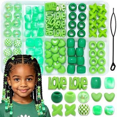 NAISKA 88PCS Green Beads for Hair Kids Girls Loc Jewelry Braids Pony Beads