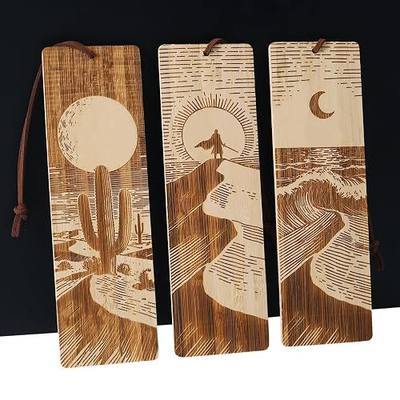 Bookmarks for Adults Men,Bamboo Natural Book Marks, Desert Mountain Sea Book Marks for Reading (Venture)