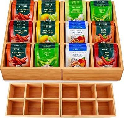 Bamboo Tea Bag Organizer, Tea Holder for Tea Organizer and Storage - 2Pcs | Holds 150 tea bags, for Drawer, Pantry, Kitchen, Cabinet, Countertop