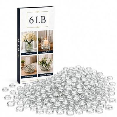 6lb 600 PCS Clear Glass Beads for Vases Bulk Clear Flat Glass Rocks Pebbles Marbles for Vase Filler Flower Crafts Wedding Candle Decoration