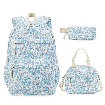 Quilted Backpack for Girls, 3Pcs Girls Backpack with Lunch Box Pencil Case, Lightweight Kids School Backpacks Teen Girl Bookbag Daypack for Elementary Middle High School