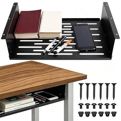 17.5" X 12" Under Desk Storage Shelf Drawer for Office Tables | Metal under desk organizer, black rust-proof coating, large storage capacity, and easy installation