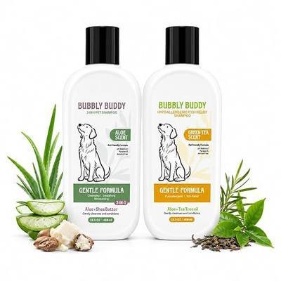 Dog Shampoo Set, 3-in-1 Aloe Dog Shampoo 15.5 fl oz + Hypoallergenic Itch Relief Shampoo 15.5 fl oz Green Tea Scent, Oatmeal Dog Shampoo for Sensitive Skin, 2-Pack