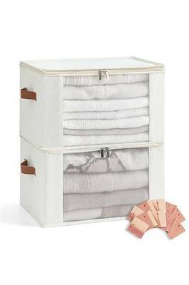 Qozary Cashmere Sweater Storage Bags for Closet with Cedar Blocks, 2 Pack | Reinforced Box, Cedar-Fresh Care, Breathable Mesh Airflow, Cashmere & Wool Storage, 5-8 Sweater Capacity, Foldable