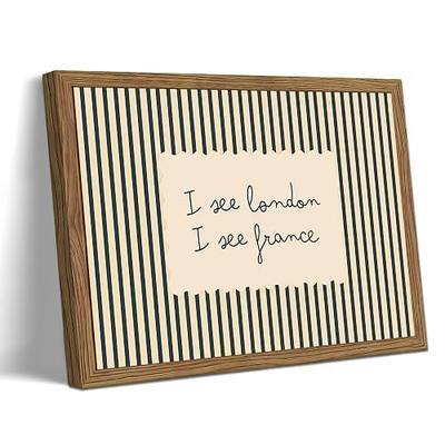 I See London I See France Wall Art, Funny Bathroom Quote Canvas Wall Decor Painting, Vintage Minimalist Green Striped Artwork Print Picture for Bathroom Restroom 12x16 Inch Framed