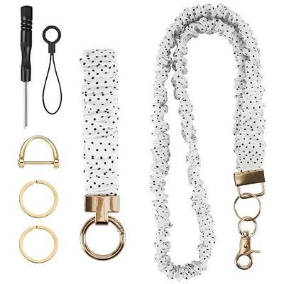 Scrunchie Lanyard with Wristlet Keychain Set for ID Badges & Keys | Black White Style Stretchy Retractable Lanyards, Cute Teacher Lanyard, Gifts for Women Men, Office School Supplies