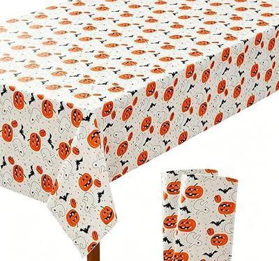 3 Packs Halloween Tablecloth 54 * 108 Inches Pumpkin and Ghost Print Dispoable Table Cloths, Plastic Covers for Halloween Party (Pumpkin and Ghost)