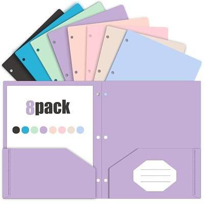 3 Hole Pocket Folders, Plastic Pocket Folders for 3 Ring Binder, 2 Pockets Binder Folders with Business Card Slot for School, Office, Home Organization Letter Size 8 Packs