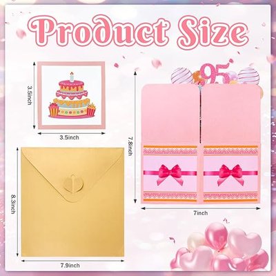 95th Birthday Card, Pink Pop Up 95th Birthday Cards for Women | 95 Year Old Birthday Card for Mom Grandma Wife Aunt Sister, Special 95th Birthday Gifts, 3D Happy Birthday Card Decorations