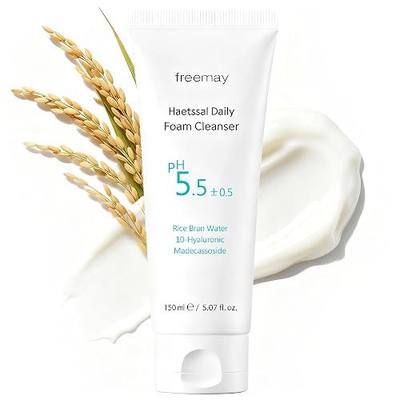 freemay Rice Water Foaming Cleanser – 35% Rice Water, Hyaluronic Acid & Cica, pH-Balanced, Hydrating Daily Face Wash, Non-Stripping, Korean Skincare, 5.07 fl oz