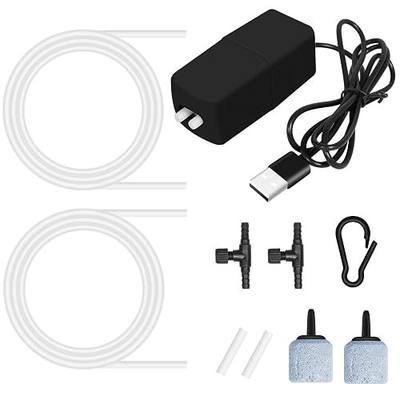 Aquarium Air Pump 1W Mini USB Fish Tank Air Pump Adjustable Quiet Aquarium Aerator with 2-Outlet for Bait Bucket, Outdoor Fishing, Power Outage, Emergency