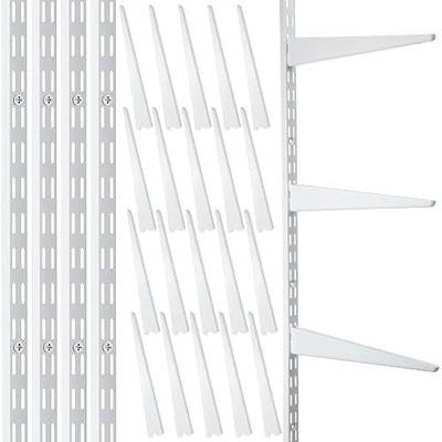 Colingmill 24 Pcs Dual Track Upright Wall Shelving System with Shelf Bracket 47. 5 Inch Heavy Duty Adjustable Storage Rack Metal Support System for Kitchen Closet Home Indoor (White)