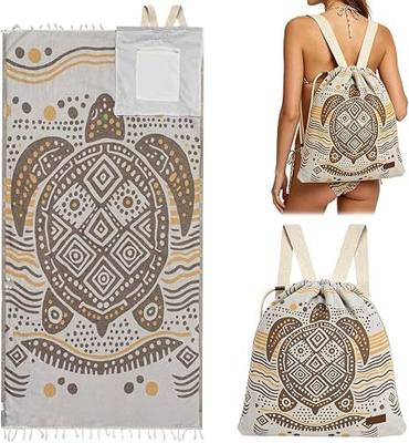 2026 New 2 in 1 Convertible Towel Bag Backpack,Oversized Sand Repellent Microfiber Beach Bag Towel with Hidden Zip Pocket Lightweight Quick Dry Travel Beach Blanket Bag (#02 Brown)