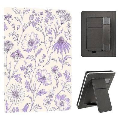 Stand Case for 7" Kindle Paperwhite 12th Purple Garden Daisy | Compatible with Kindle Colorsoft Signature Edition 2024 with Hand Strap | Slim Leather Protective Cover with Auto Sleep/Wake