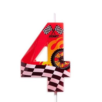 2.76 in Race Car 4th Birthday Candle,Red Birthday Decoration for Boys Girls | Racing Theme Number 4 Cake Topper, Checkered Flag Flame Track Birthday Anniversary Party Supplies