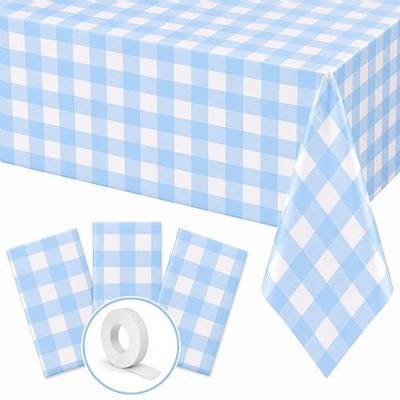 Blue Orchards Light Blue Gingham Table Cover (Pack of 3 with 20 Glue dots) - 54"x108" XL - Light Blue and White Checkered Picnic Tablecloth, Baby Shower Decoration, Outdoor Birthday Party Supplies