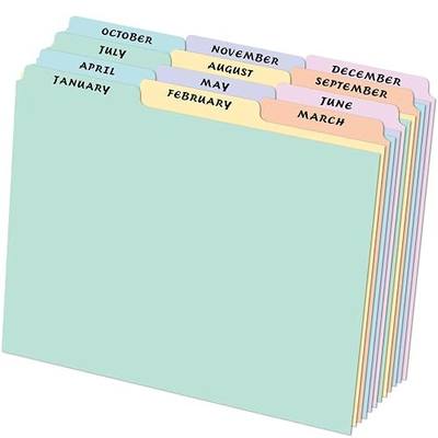 gisgfim 12 Sets Top Tab File Guides, Monthly/Jan-Dec Tabs Dividers Letter Size, 1/3- Straight Cut Tab, Durable Index Card Guides for Business School Office (Pastel)