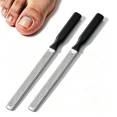 2-Piece Nail File for Thick Toenails with Soft Silicone Handle - Heavy Duty Double-Sided Stainless Steel Metal Toe Nail File, Coarse & Fine Grit, Waterproof Non-Slip Grip for Seniors/GJ