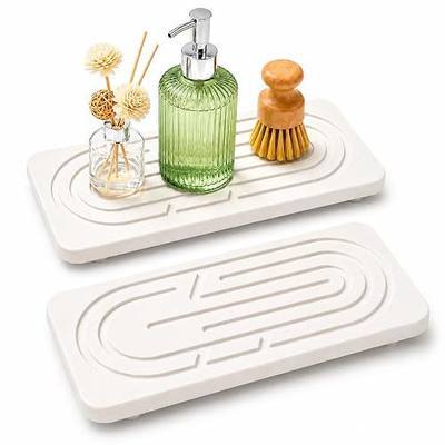 AgePlace Water Absorbing Stone Tray, Stone Sink Tray for Kitchen Counter and Bathroom Countertop, Quick Dry Diatomite Stone Drying Tray, Kitchen Soap Tray, Stone Soap Dish for Hand Soap, Sponge, Cups