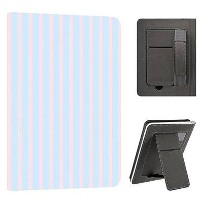 Stand Case for 7" Kindle Paperwhite 12th Pink Blue Stripes | Compatible with Kindle Colorsoft Signature Edition 2024 with Hand Strap | Slim Leather Protective Cover with Auto Sleep/Wake