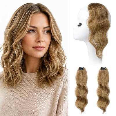 REECHO Clip in Hair Volumizer, 2PCS 12 inch Short Thick Beach Wave Clip in Hairpieces Adding Extra Volume Hair Extensions for Women - Light Brown with Highlights