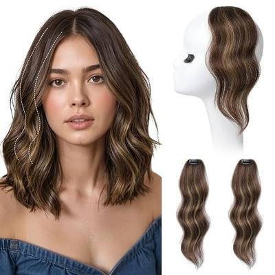 REECHO Clip in Hair Volumizer, 2PCS 12 inch Short Thick Beach Wave Clip in Hairpieces Adding Extra Volume Hair Extensions for Women - Dark Brown with Highlights