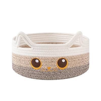 OIASKET Small Cotton Rope Storage Basket 11"×11"×4.7" Round Cat Toy Basket for Living Room, Gift Baskets for Baby Shower, Halloween, Cute Decorative Pet Toy Box, Brown Gradient