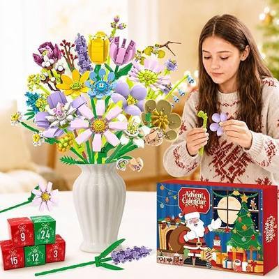 Flower Advent Calendar 2026 – 24 Day Christmas Countdown Building Set | 24 Unique Flower Bouquet Kits–4.9mm ABS Blocks Compatible with Major Brands | Holiday Gift for Teen Girls & Adults | Ages 8+