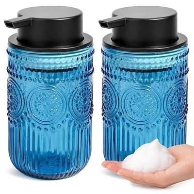 Refillable Foam Soap Dispenser Set of 2, Foaming Hand Soap Dispenser | Glass Foaming Soap Dispenser for Bathroom,Kitchen, Modern Home Decor 13.8 oz