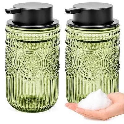Glass Foaming Hand Soap Dispenser, Kitchen Foaming Dish Soap Dispenser | 13.8 oz Refillable Foam Soap Dispenser with Black Pump for Home Decor Set of 2