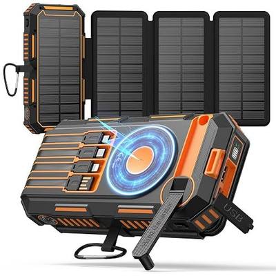 FEELLE Solar Power Bank 50000mAh - Magnetic Wireless Portable Charger with Hand Crank, Built in 4 Cables & 4 Solar Panels, PD QC 3.0 Fast Charging USB C Battery Pack for Phone, Flashlight for Outdoor