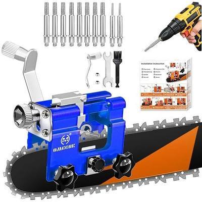 Chainsaw Sharpener Jig Kit, Portable Chain Saw Sharpener with 10 Diamond Sharpening Stone, Manual Chainsaw Accessories for 4"-22" Chain Saws Chainsaw Sharpening Tool Blue