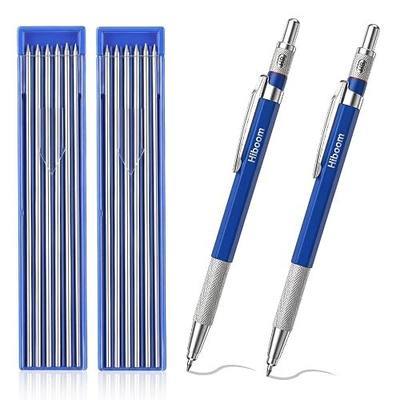 Hiboom 26 Pcs Welders Pencil with Silver Round Refills, 2 mm Round Lead Mechanical Metal Marking Pencil Pocket Clip Durable Metal Holder for Welding Fabrication Pipe Fitting, Design Patent