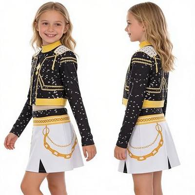 Girls Costume Set, Kpop Black Gold Stage Outfit Set Performance Accessories