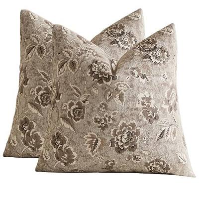 Vintage Floral Chenille Throw Pillow Covers 18x18 Set of 2 | Neutral Modern Farmhouse Decor, Perfect for Couch, Sofa and Living Room Decoration