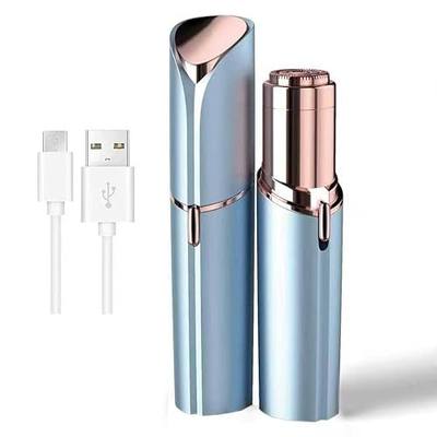 Rechargeable Facial Hair Removal for Women - as Seen on TV Painless Face Shaver - Electric Hair Remover for Face Lips Peach Fuzz with Light (Blue)