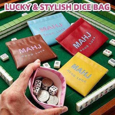 Lucky Mahjong Dice Bag - Pinch-to-Open PU Leather Dice Pouch, Portable Storage Purse for Mahjong Dice/Chip/Coin/Accessories on Board Game Night, Club, Travel - Gift for Mahjong Lovers, Yellow
