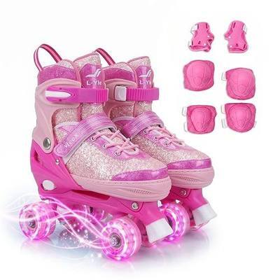 Roller Skates for Girls, 4 Size Quad Skates with Protective Gear Set | kids roller skates with light up wheels for 5-12 girls boys toddlers beginners adjustable quad skates with light up wheels